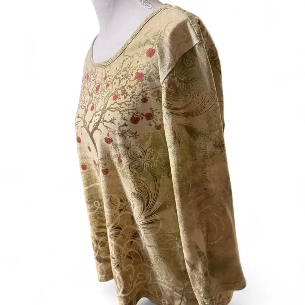 Basic Editions long‑sleeve tree print top – Green, L/G